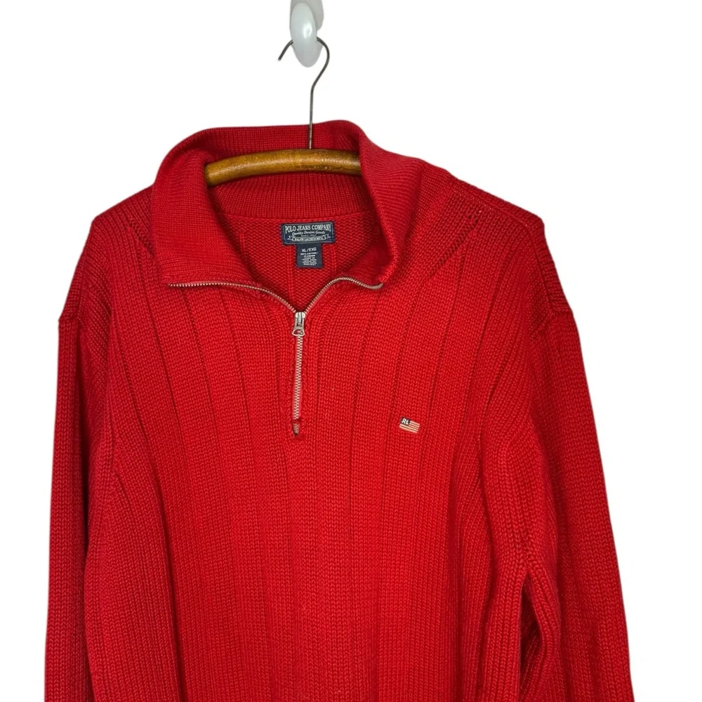 POLO JEANS CO. Men’s Size XL Red Thick Cotton Quarter Zip Sweater Long Sleeve
